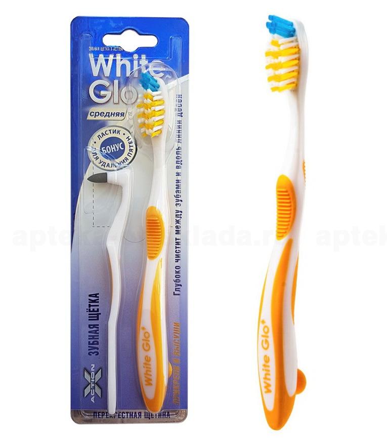 Зубная щетка White Glo X-action средняя + ластик для удаления пятен