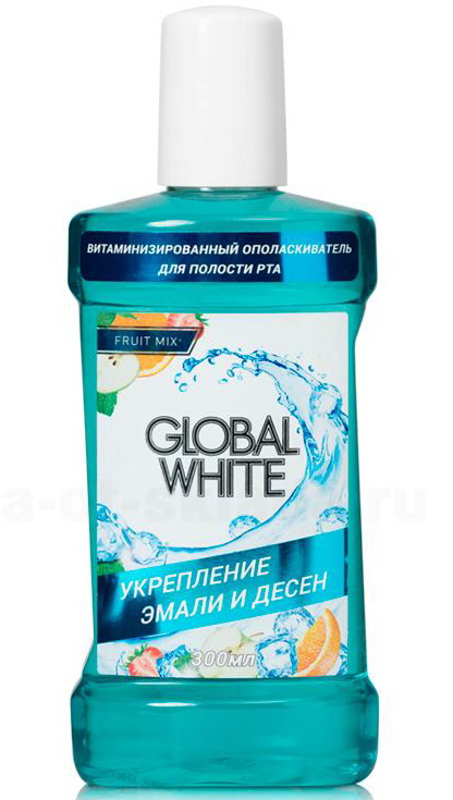 Global White витаминизированный ополаскиватель для полости рта укрепление эмали/десен фруктовый микс 300мл